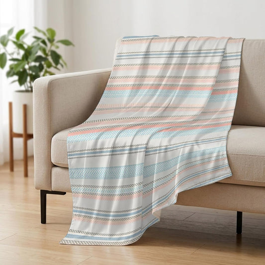 Cooling Blanket 30"x40", Watercolor Blue Pink Striped Summer Cooling Blanket Breathable Lightweight Ice Blankets Retro Lines Blankets for Night Sweats