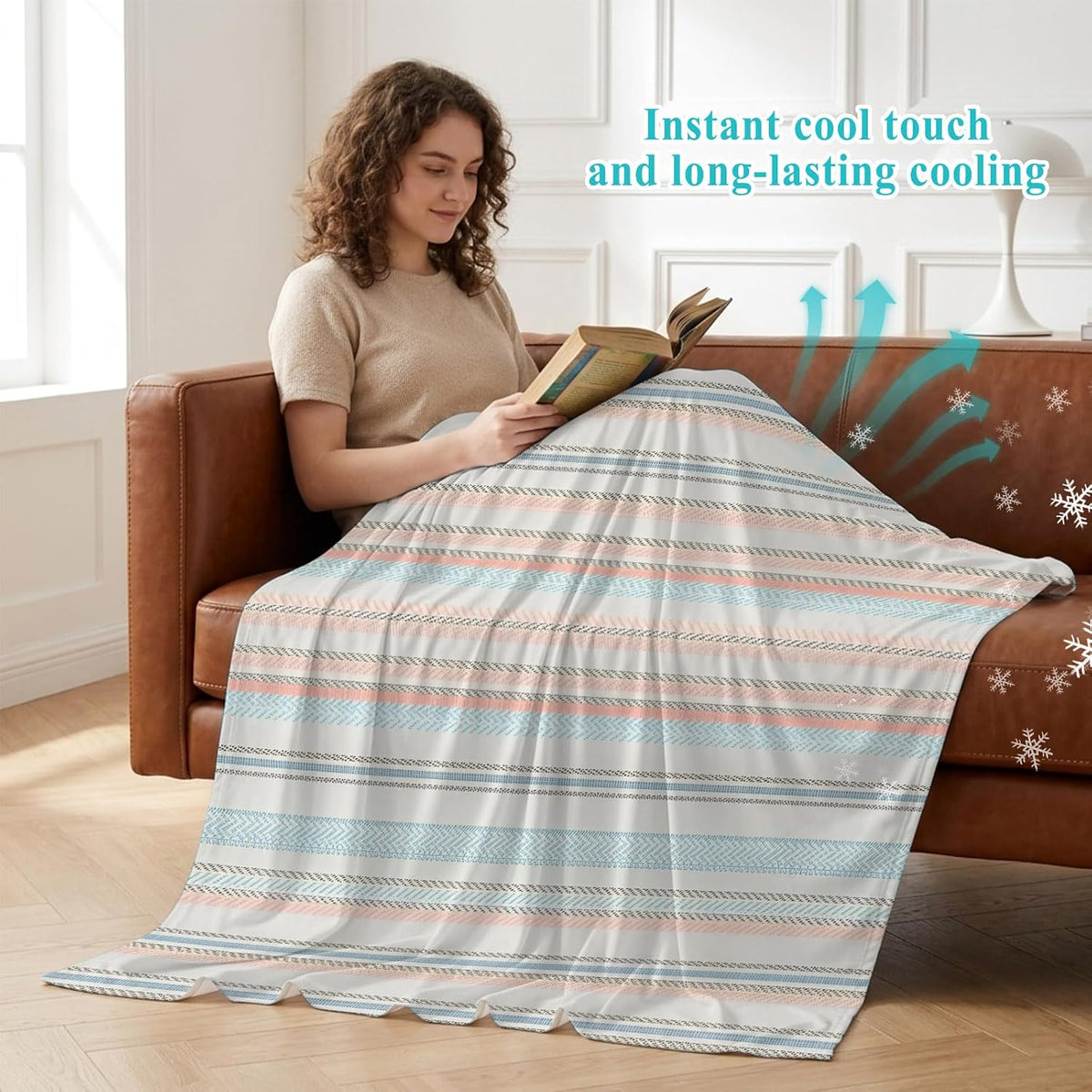 Cooling Blanket 30"x40", Watercolor Blue Pink Striped Summer Cooling Blanket Breathable Lightweight Ice Blankets Retro Lines Blankets for Night Sweats