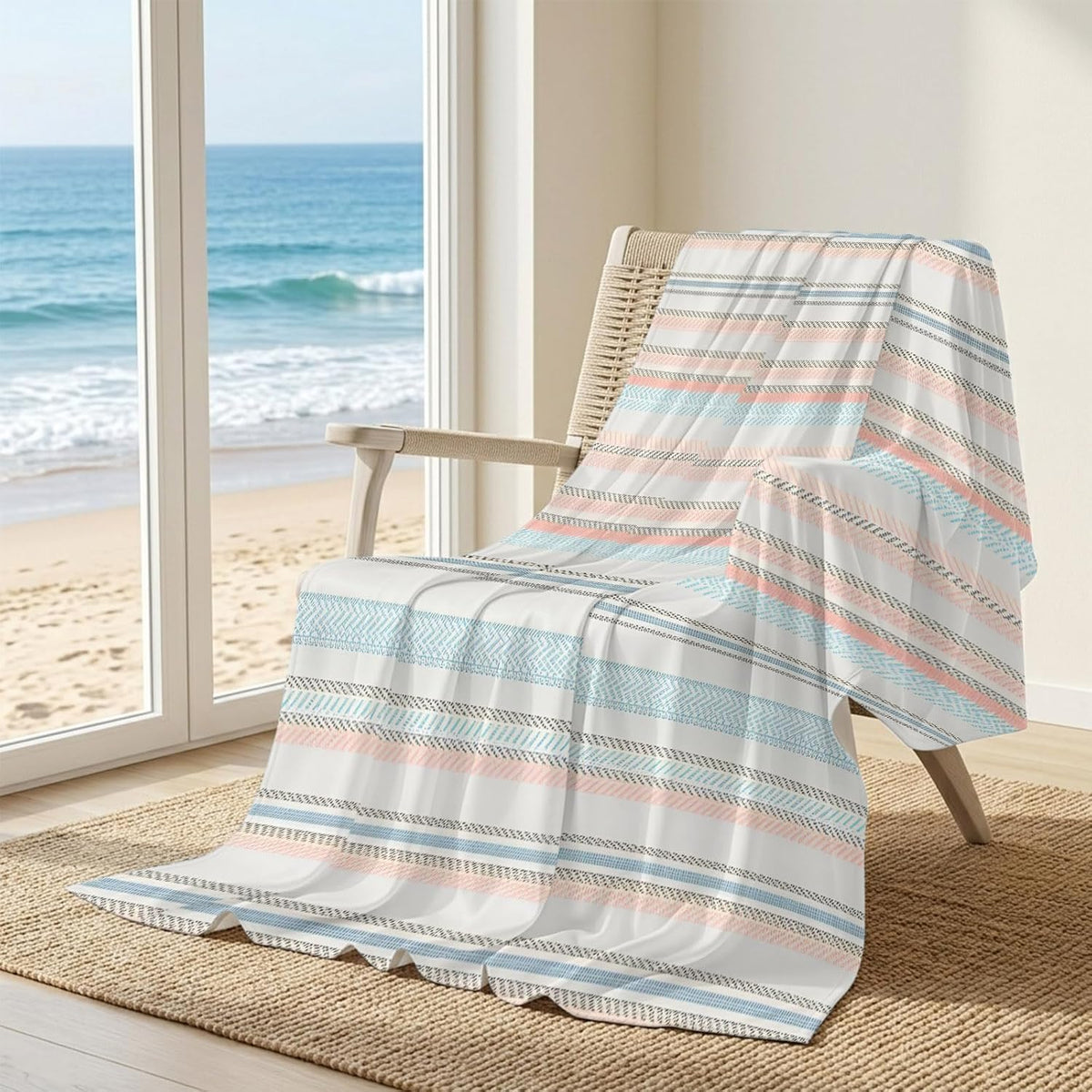 Cooling Blanket 30"x40", Watercolor Blue Pink Striped Summer Cooling Blanket Breathable Lightweight Ice Blankets Retro Lines Blankets for Night Sweats