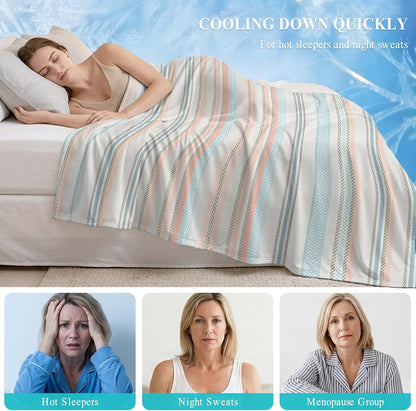 Cooling Blanket 30"x40", Watercolor Blue Pink Striped Summer Cooling Blanket Breathable Lightweight Ice Blankets Retro Lines Blankets for Night Sweats