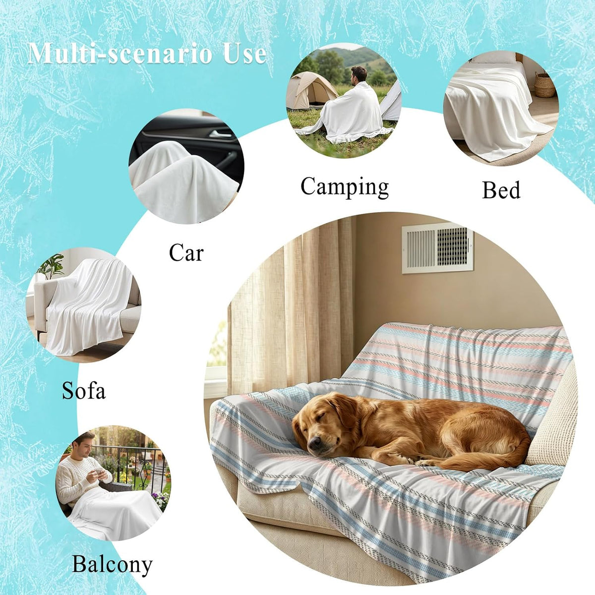 Cooling Blanket 30"x40", Watercolor Blue Pink Striped Summer Cooling Blanket Breathable Lightweight Ice Blankets Retro Lines Blankets for Night Sweats