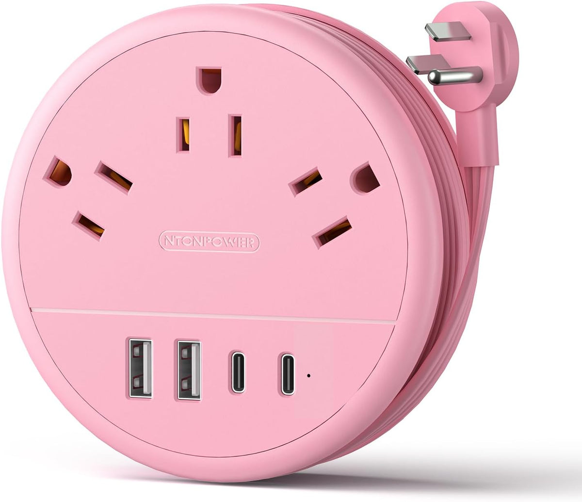 Pink Travel Power Strip, Travel Essentials, Cruise Essentials 3 Outlets 4 USB Ports(2 USB C), 4FT Wrapped Around Extension Cord for Travel Cruise Ship Beach Vacation Essentials