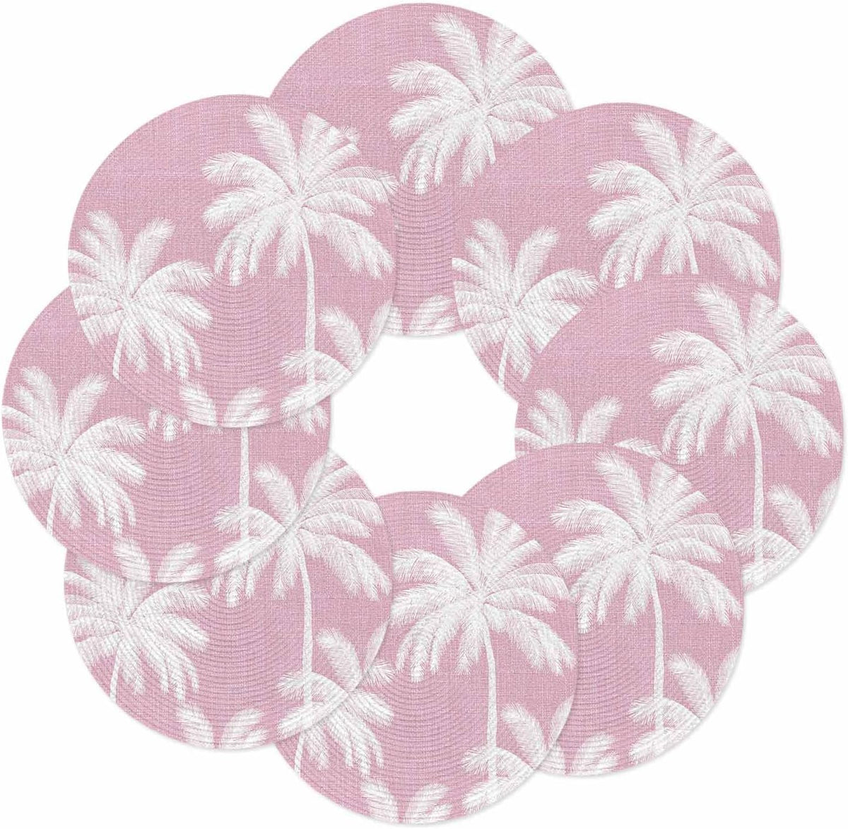Round Placemats Set of 8 Tropical Palm Trees Place Mats Washable Woven Placemat Peach Pink Linen Coastal Circle Braided Table Mat for Kitchen Dining Table Party Home Decor 15 Inch