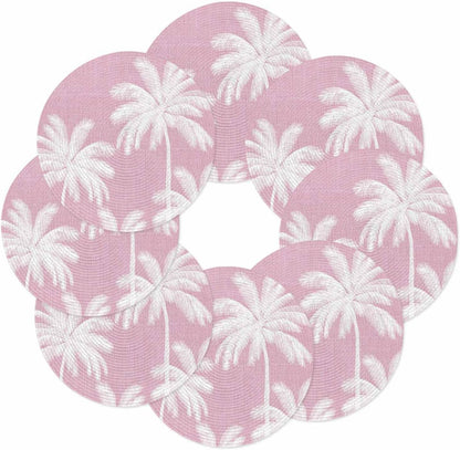 Round Placemats Set of 8 Tropical Palm Trees Place Mats Washable Woven Placemat Peach Pink Linen Coastal Circle Braided Table Mat for Kitchen Dining Table Party Home Decor 15 Inch