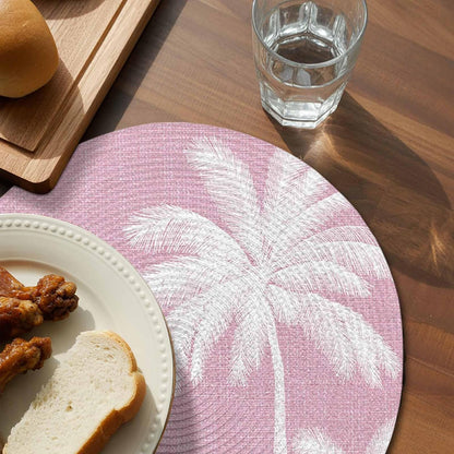 Round Placemats Set of 8 Tropical Palm Trees Place Mats Washable Woven Placemat Peach Pink Linen Coastal Circle Braided Table Mat for Kitchen Dining Table Party Home Decor 15 Inch