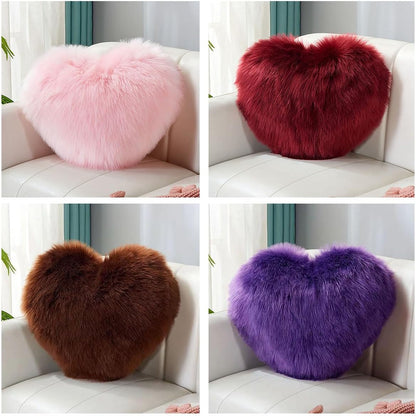 Fluffy Heart-Shaped Pillow, Sofa Bed Decoration, Pillow Decoration, Room Pillow (Pink, 11.81inch X 15.74inch)
