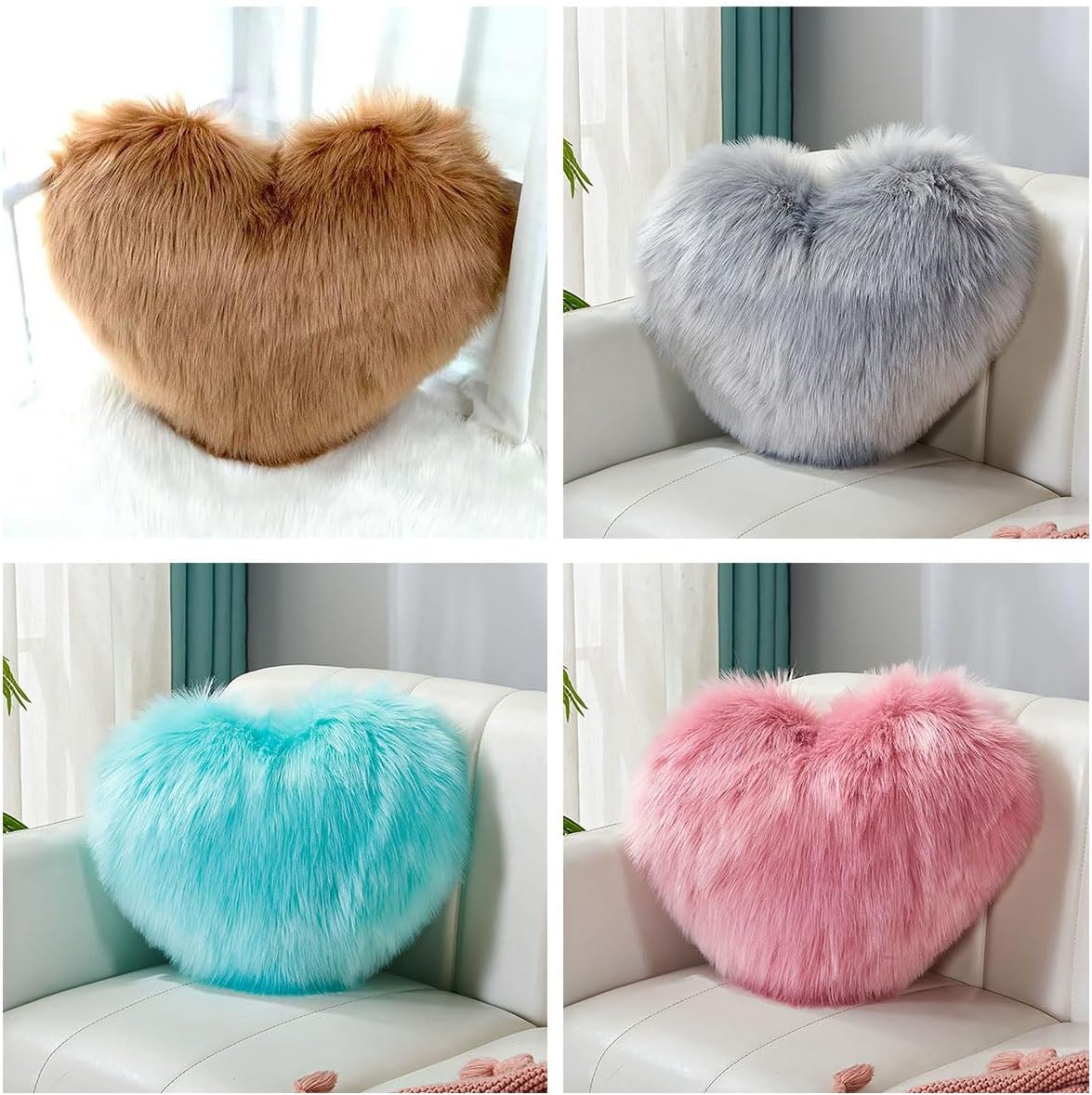 Fluffy Heart-Shaped Pillow, Sofa Bed Decoration, Pillow Decoration, Room Pillow (Pink, 11.81inch X 15.74inch)