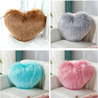 Fluffy Heart-Shaped Pillow, Sofa Bed Decoration, Pillow Decoration, Room Pillow (Pink, 11.81inch X 15.74inch)