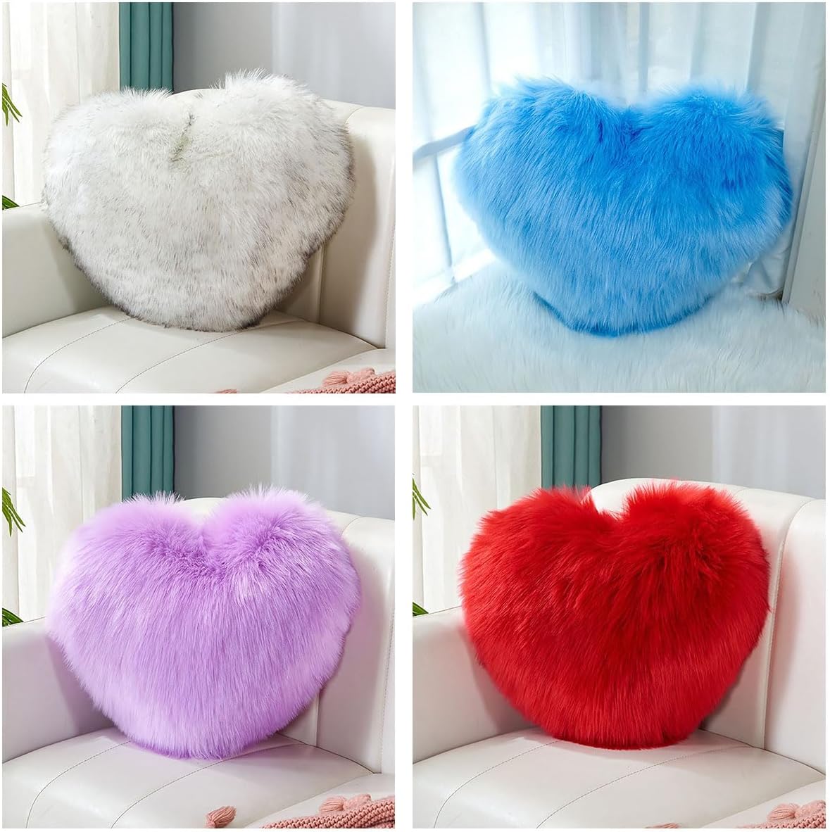 Fluffy Heart-Shaped Pillow, Sofa Bed Decoration, Pillow Decoration, Room Pillow (Pink, 11.81inch X 15.74inch)