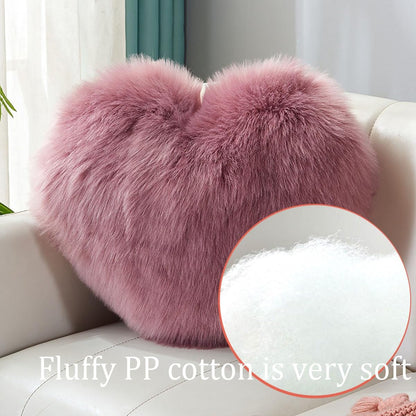 Fluffy Heart-Shaped Pillow, Sofa Bed Decoration, Pillow Decoration, Room Pillow (Pink, 11.81inch X 15.74inch)