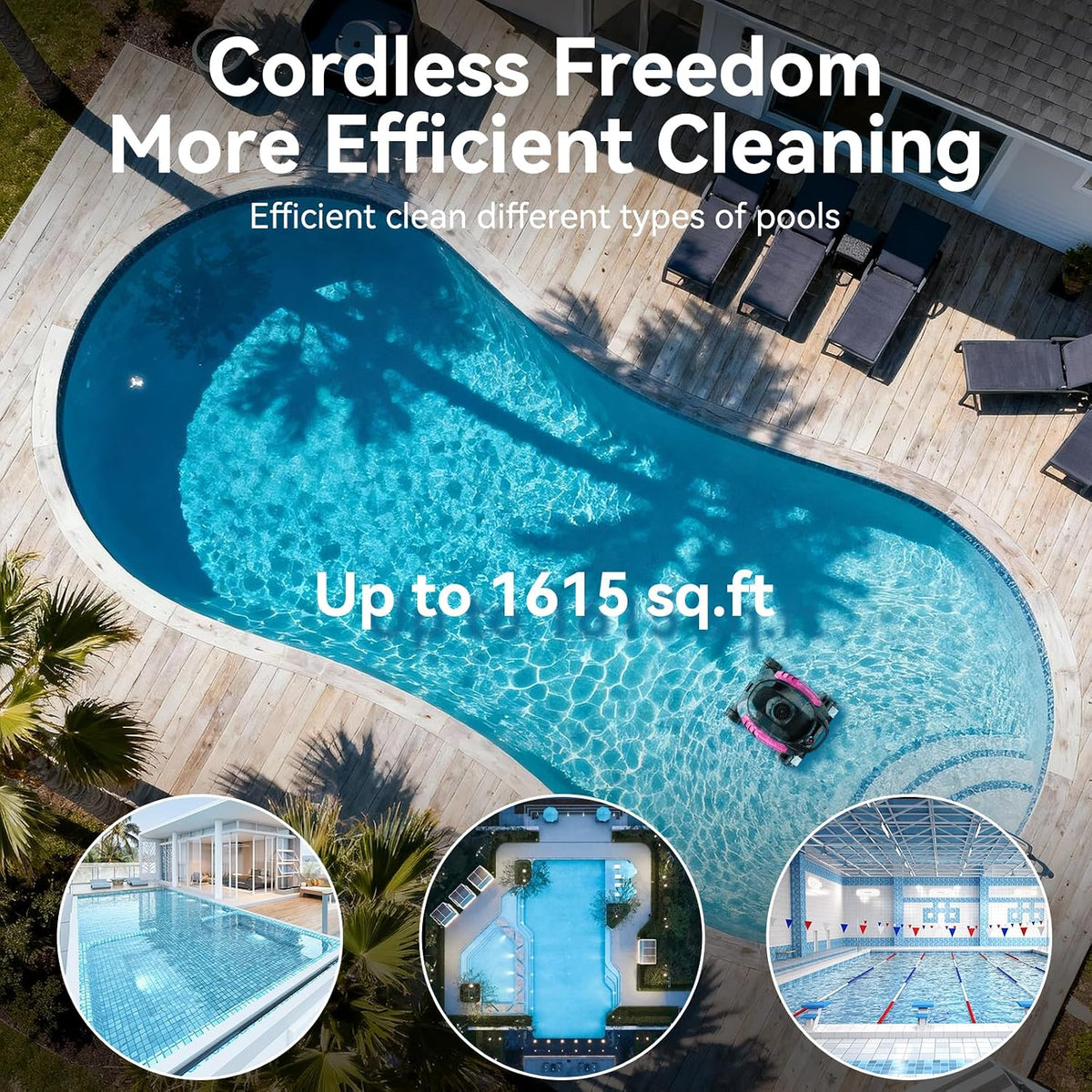 Cordless Robotic Pool Cleaner, Wall Climbing, Extended Battery Life, 0.28 Cu Ft Large Capacity, Advanced Dual-Motor, X3 Auto Pool Vacuum for Inground & Above Ground Pools Up to 1615 Sq.Ft, Pink