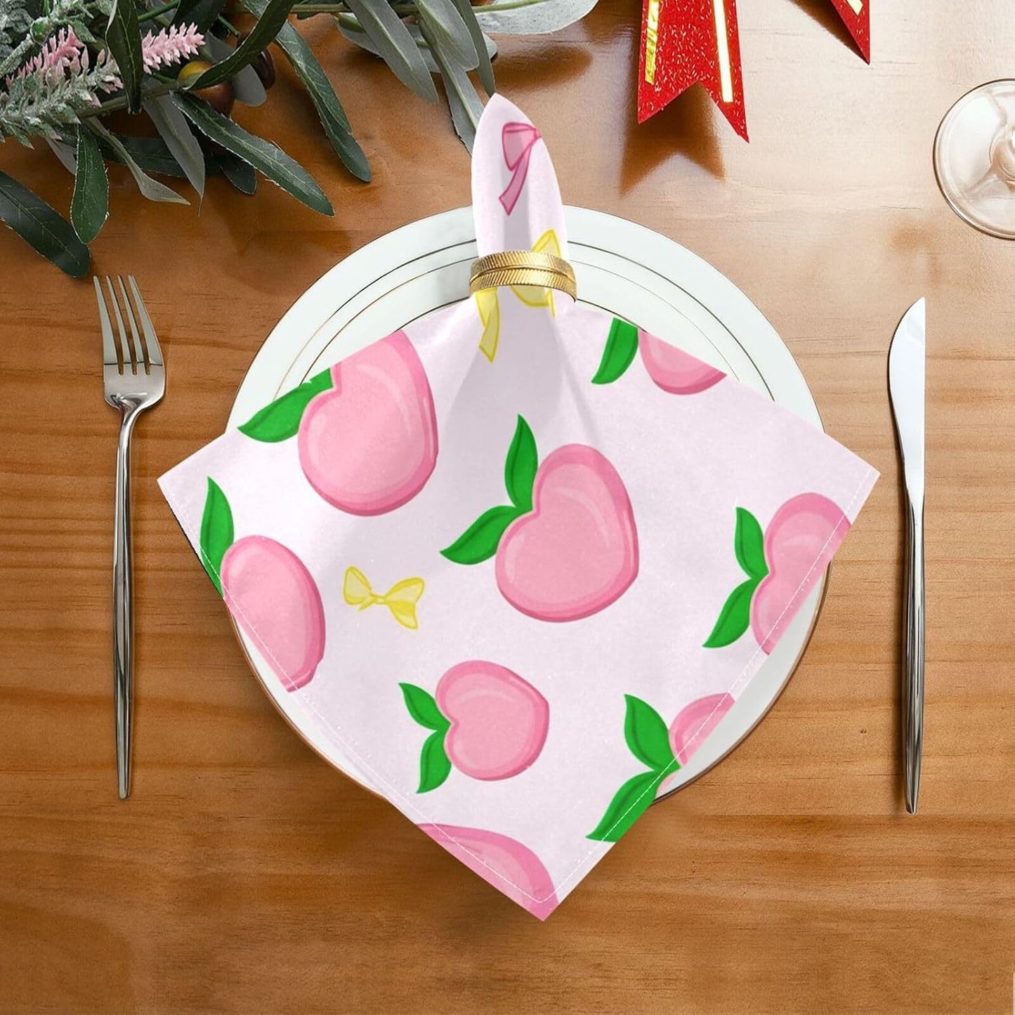 Bow Peach Satin Napkins 20x20 in,Soft Washable Cloth Dinner Napkins Square Table Napkins Decor for Party Wedding Banquet and Dinner 6PCS