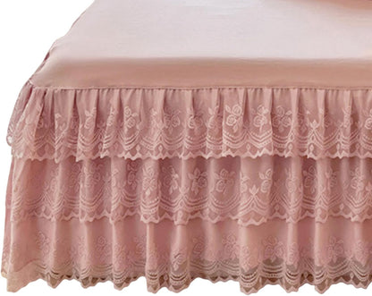 Romantic Ruffled Bed Skirt with Sheet,Dust Ruffle Bedskirt with Three Lace Layers,17.7" Drop