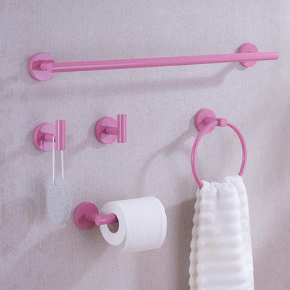 Pink Bathroom Hardware Set,5 Pieces Bathroom Towel Bar Set,24 inch Towel Bar,Towel Ring for Bathroom,Robe Towel Hooks,Toilet Paper Holder Wall Mounted(Drilling),SE96006S-5PK