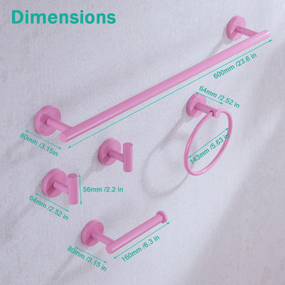 Pink Bathroom Hardware Set,5 Pieces Bathroom Towel Bar Set,24 inch Towel Bar,Towel Ring for Bathroom,Robe Towel Hooks,Toilet Paper Holder Wall Mounted(Drilling),SE96006S-5PK