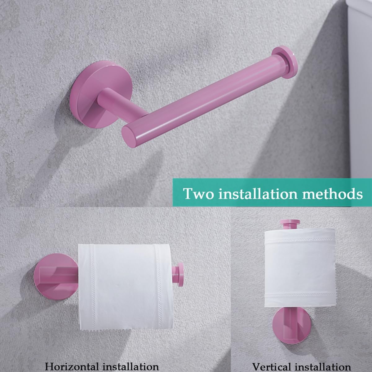 Pink Bathroom Hardware Set,5 Pieces Bathroom Towel Bar Set,24 inch Towel Bar,Towel Ring for Bathroom,Robe Towel Hooks,Toilet Paper Holder Wall Mounted(Drilling),SE96006S-5PK