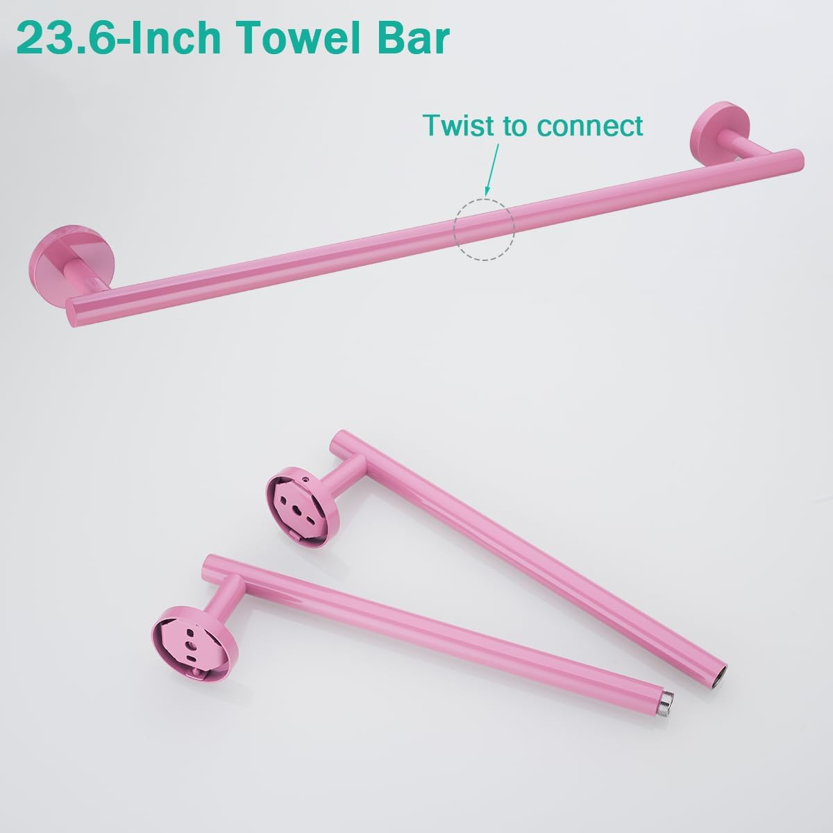 Pink Bathroom Hardware Set,5 Pieces Bathroom Towel Bar Set,24 inch Towel Bar,Towel Ring for Bathroom,Robe Towel Hooks,Toilet Paper Holder Wall Mounted(Drilling),SE96006S-5PK