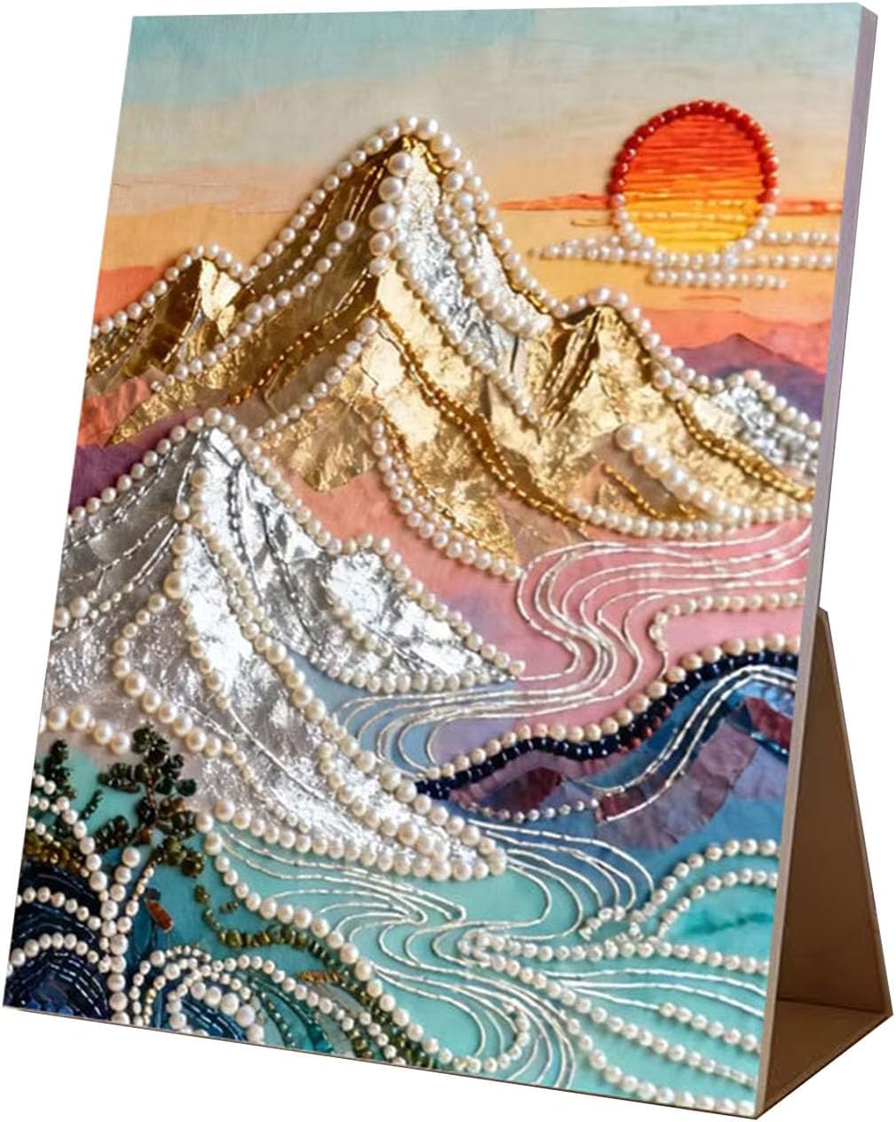 3D Pearl Painting Kit with Wooden Frame, DIY Pink Castle Diamond Art