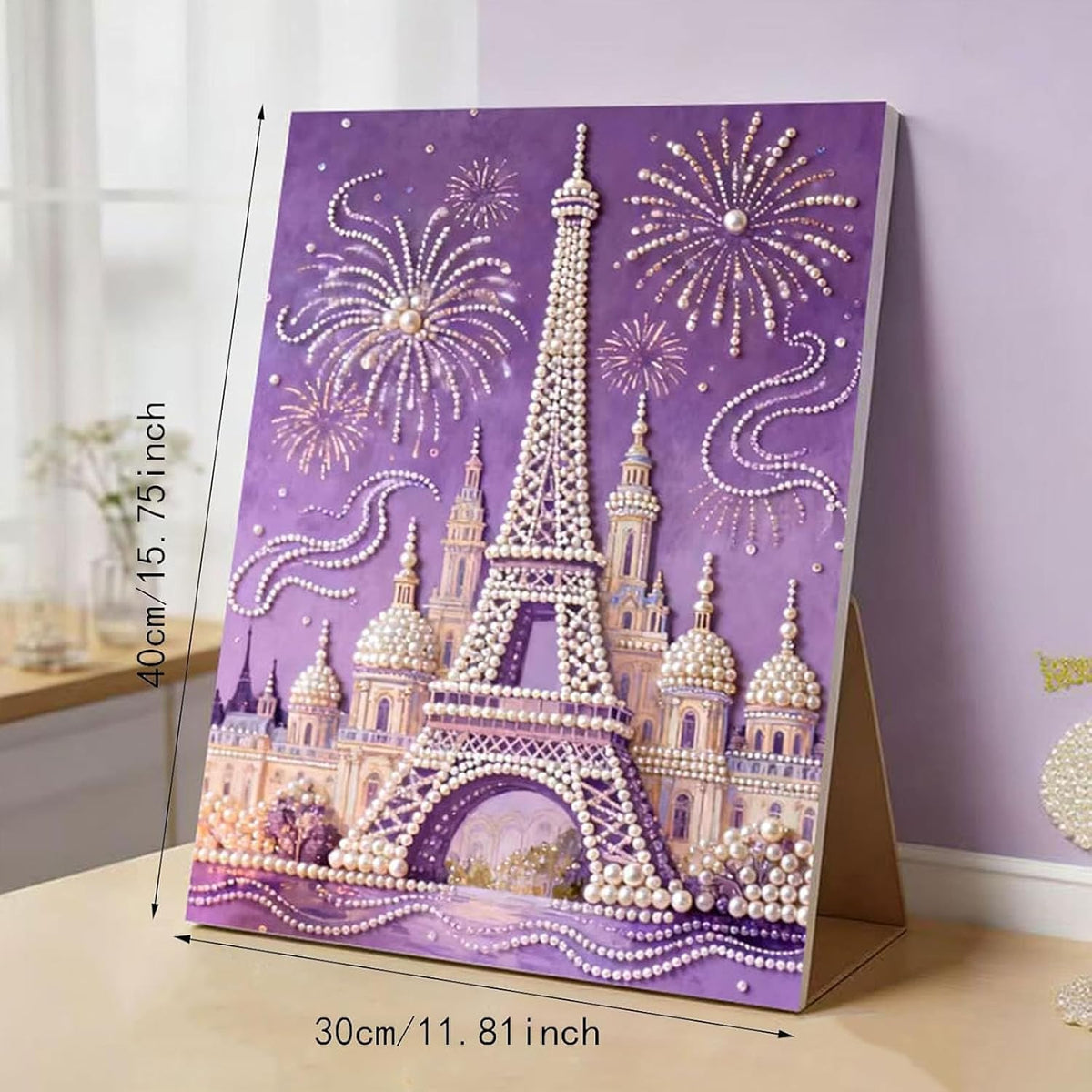 3D Pearl Painting Kit with Wooden Frame, DIY Pink Castle Diamond Art
