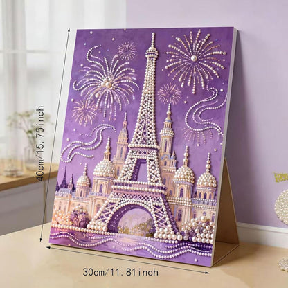 3D Pearl Painting Kit with Wooden Frame, DIY Pink Castle Diamond Art