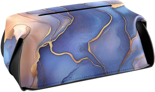 Leather Tissue Holder Hanging Napkin Holder Sun Visor with Adjustable Straps & Zipper Refillable auto Accessories Marble Royal Blue Peach Gold