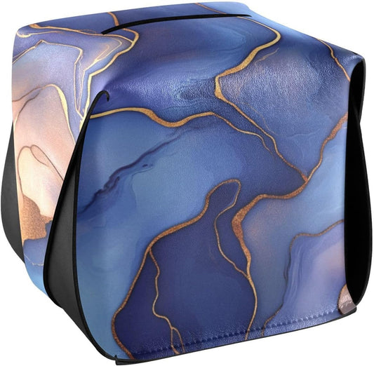 Leather Tissue Holder Hanging Napkin Holder Sun Visor with Adjustable Straps & Zipper Refillable auto Accessories Marble Royal Blue Peach Gold