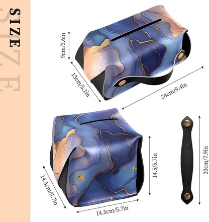 Leather Tissue Holder Hanging Napkin Holder Sun Visor with Adjustable Straps & Zipper Refillable auto Accessories Marble Royal Blue Peach Gold