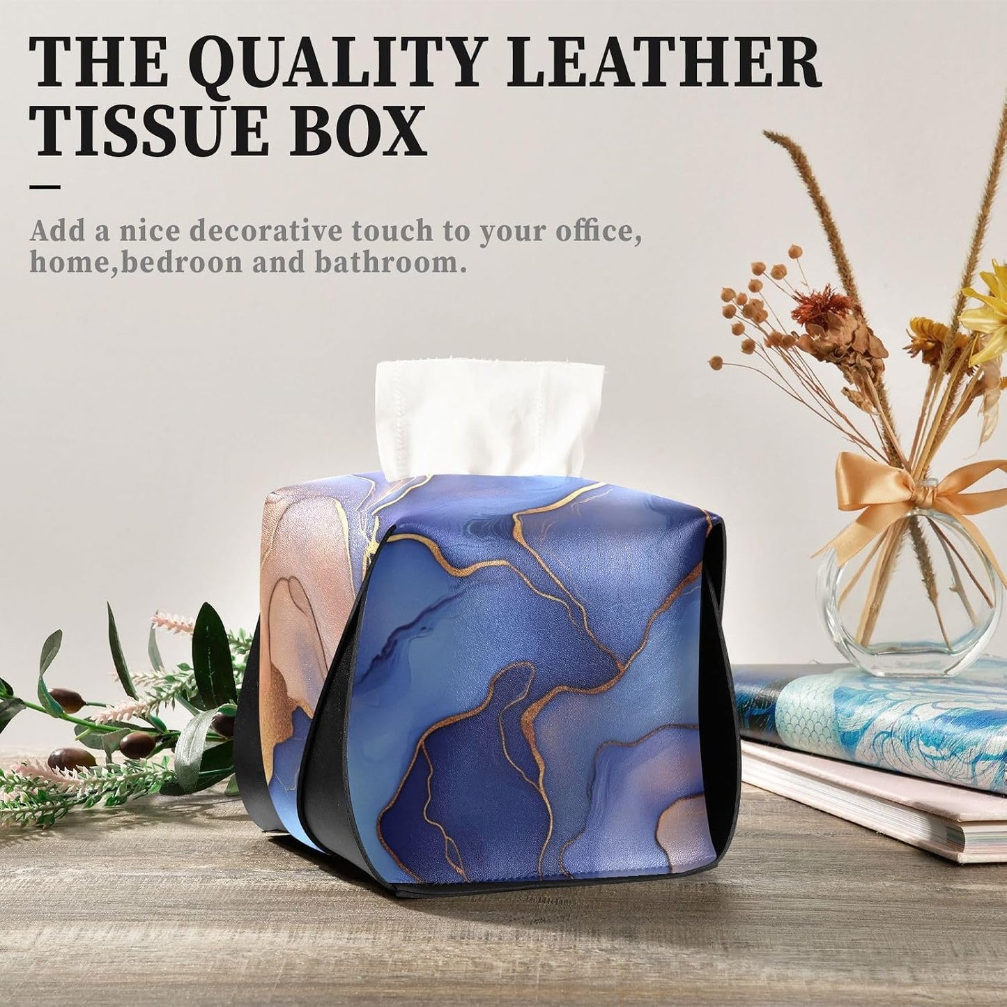 Leather Tissue Holder Hanging Napkin Holder Sun Visor with Adjustable Straps & Zipper Refillable auto Accessories Marble Royal Blue Peach Gold