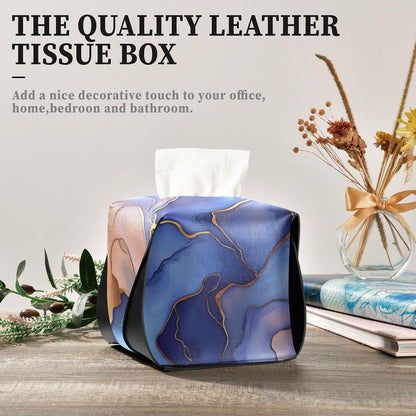 Leather Tissue Holder Hanging Napkin Holder Sun Visor with Adjustable Straps & Zipper Refillable auto Accessories Marble Royal Blue Peach Gold