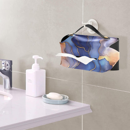 Leather Tissue Holder Hanging Napkin Holder Sun Visor with Adjustable Straps & Zipper Refillable auto Accessories Marble Royal Blue Peach Gold