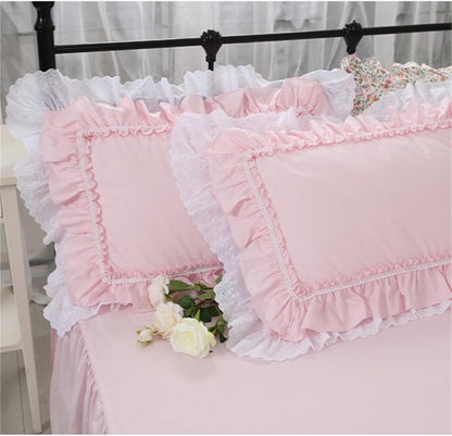 Ruffle Pillow Shams 1pc Romantic Beauty Pillow Case Pink Ruffle Lace Covers Decorative Bedding Pillowcases(600x600mm)