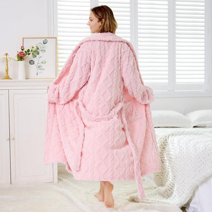 Microfiber Robes for Women, Cozy Soft Warm Plush Women Robe Plush Long Bathrobe