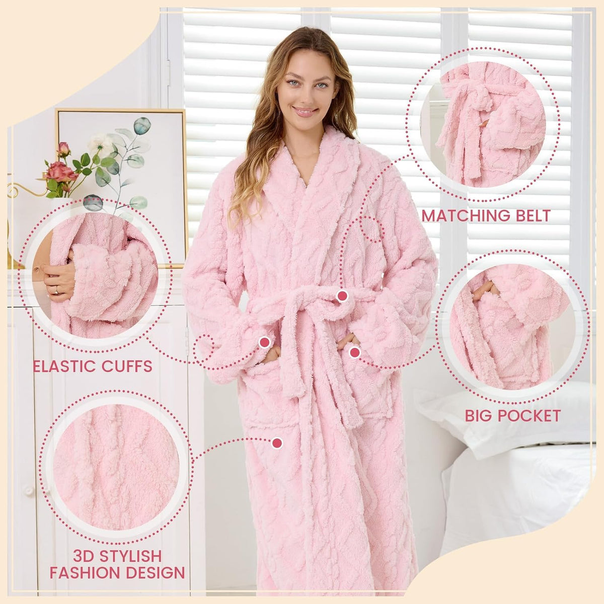 Microfiber Robes for Women, Cozy Soft Warm Plush Women Robe Plush Long Bathrobe