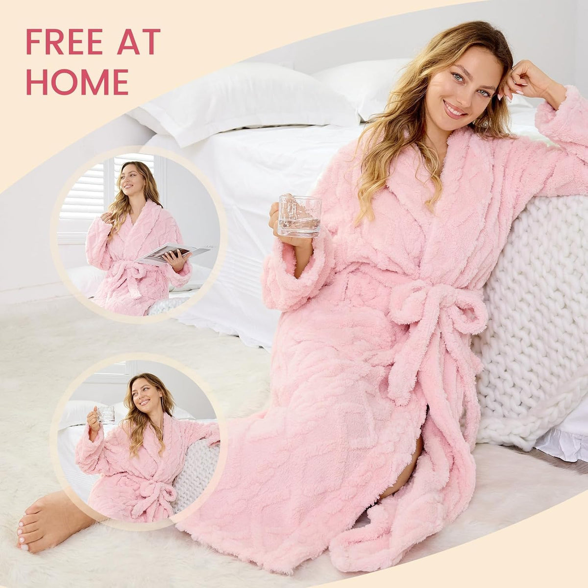 Microfiber Robes for Women, Cozy Soft Warm Plush Women Robe Plush Long Bathrobe