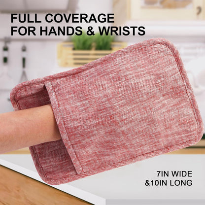 4Pcs Heat Resistant Oven Mitts & Potholders (Up to 500°F), Flexible Kitchen Accessories for BBQ, Baking, Microwave, Stovetop Use and More (Pink)