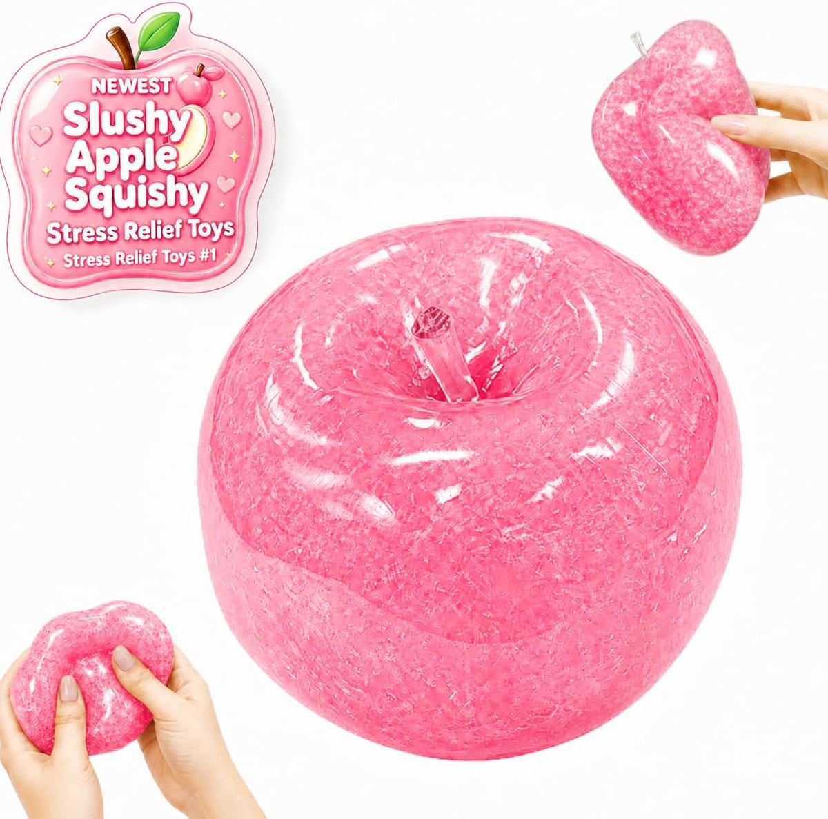 Slushy Apple Squishy Toys, Slow Rising Squeeze Fidget Toy for Stress Relief