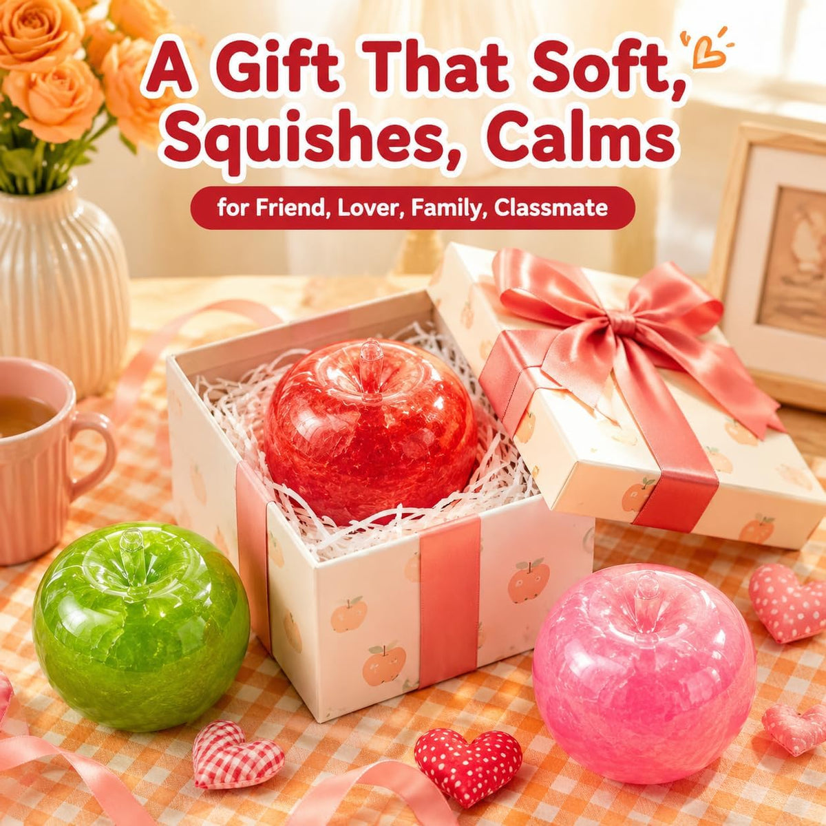Slushy Apple Squishy Toys, Slow Rising Squeeze Fidget Toy for Stress Relief