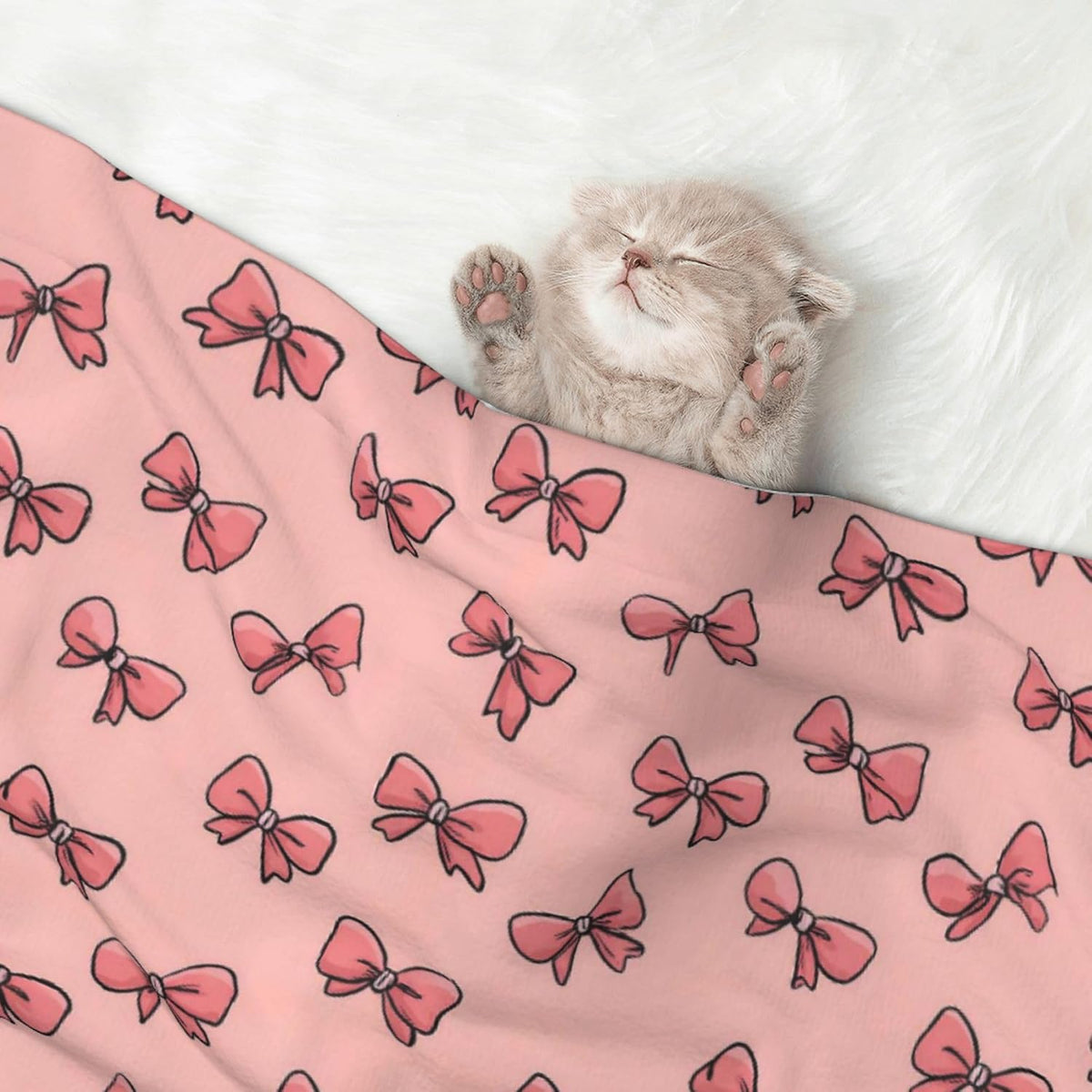 Waterproof Dog Blanket Soft Pet Blanket for Puppy Cat, Fleece Cat Throw Blankets for Furniture Bed Couch Sofa Reversible - Pink Bows 2