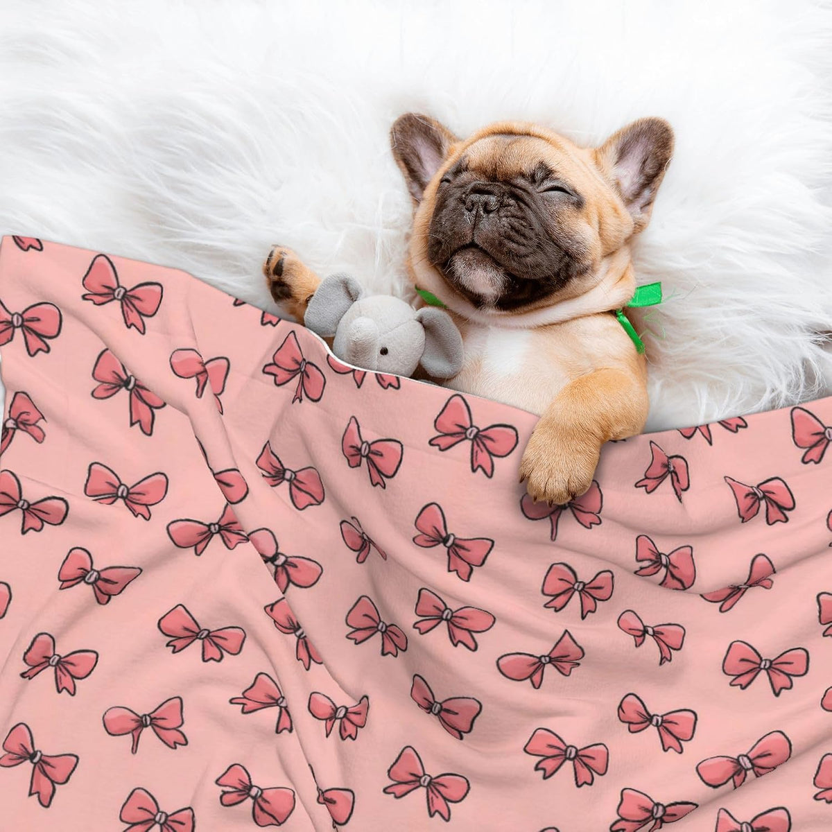 Waterproof Dog Blanket Soft Pet Blanket for Puppy Cat, Fleece Cat Throw Blankets for Furniture Bed Couch Sofa Reversible - Pink Bows 2