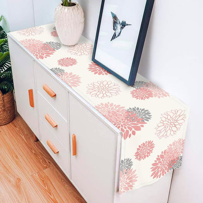 Pink Gray Table Runner Dahlia Pinnata Flower Beige Table Runners Modern Elegant Pompon Farmhouse Geometric Table Center Decor for Girls Room Dining Party Patio (13 x 72 Inch)
