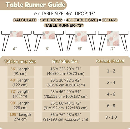Pink Gray Table Runner Dahlia Pinnata Flower Beige Table Runners Modern Elegant Pompon Farmhouse Geometric Table Center Decor for Girls Room Dining Party Patio (13 x 72 Inch)