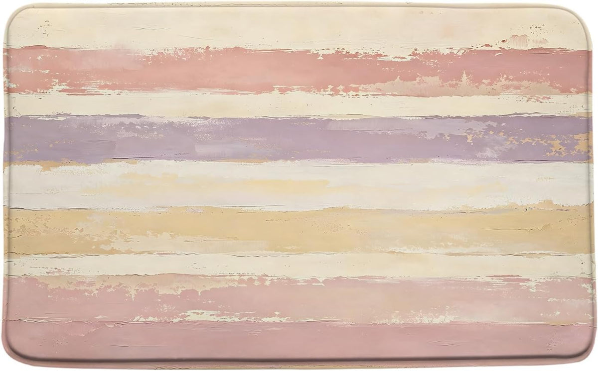 Abstract Pink Bath Mat Rug Beige Modern Oil Painting Stripe Aesthetic Minimalist Geometric 17.8" x 29.5" Microfiber Memory Foam Bathroom Kitchen Toilet Floor Mat