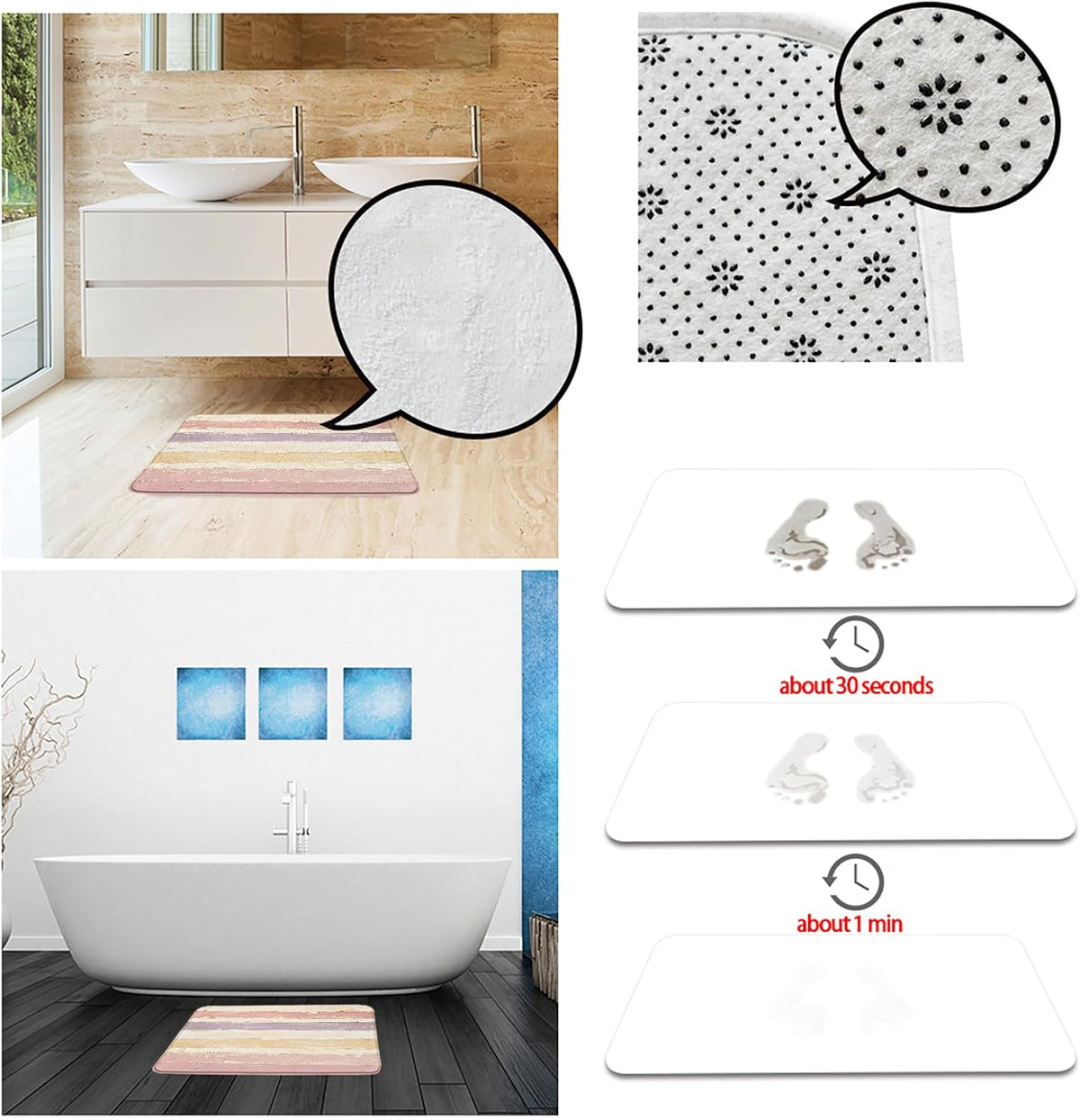 Abstract Pink Bath Mat Rug Beige Modern Oil Painting Stripe Aesthetic Minimalist Geometric 17.8" x 29.5" Microfiber Memory Foam Bathroom Kitchen Toilet Floor Mat