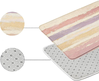 Abstract Pink Bath Mat Rug Beige Modern Oil Painting Stripe Aesthetic Minimalist Geometric 17.8" x 29.5" Microfiber Memory Foam Bathroom Kitchen Toilet Floor Mat