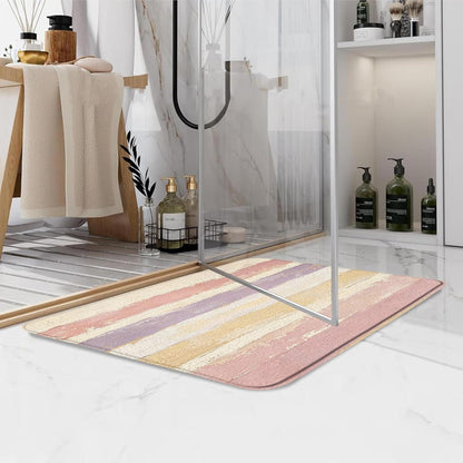 Abstract Pink Bath Mat Rug Beige Modern Oil Painting Stripe Aesthetic Minimalist Geometric 17.8" x 29.5" Microfiber Memory Foam Bathroom Kitchen Toilet Floor Mat
