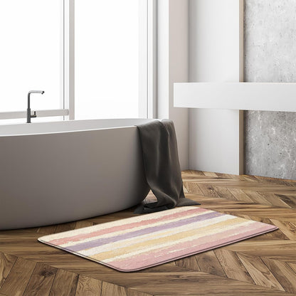 Abstract Pink Bath Mat Rug Beige Modern Oil Painting Stripe Aesthetic Minimalist Geometric 17.8" x 29.5" Microfiber Memory Foam Bathroom Kitchen Toilet Floor Mat