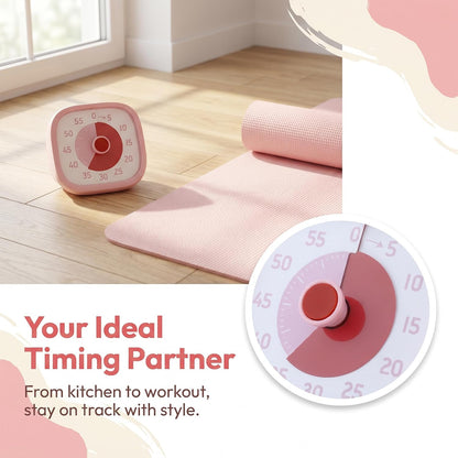 60 Minute Kitchen Timer, Digital Visual Timer for Student and Adults, Loud Alarm Countdown Clock for Cooking 3.9x3.7x2inch Pink