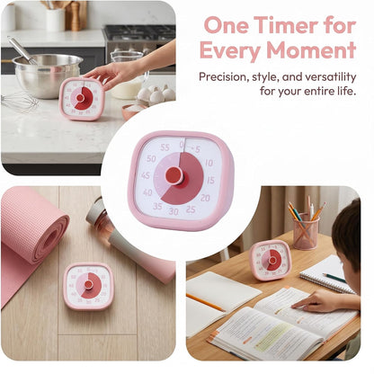 60 Minute Kitchen Timer, Digital Visual Timer for Student and Adults, Loud Alarm Countdown Clock for Cooking 3.9x3.7x2inch Pink