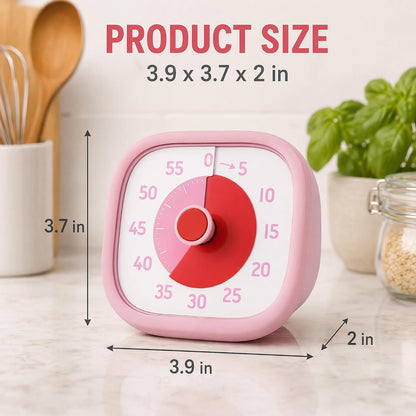 60 Minute Kitchen Timer, Digital Visual Timer for Student and Adults, Loud Alarm Countdown Clock for Cooking 3.9x3.7x2inch Pink