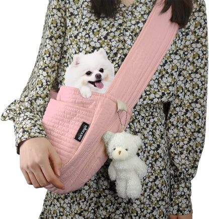 Small Dog Cat Carrier Sling, Adjustable Canvas Pet Puppy Pouch, Pink